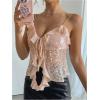 image:imageMakeMeChic Womens Sequin Sparkly V Neck Cami Tops Tie Front Ruffle Party Tank Crop TopsPink