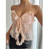 image:imageMakeMeChic Womens Sequin Sparkly V Neck Cami Tops Tie Front Ruffle Party Tank Crop TopsPink
