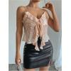 image:imageMakeMeChic Womens Sequin Sparkly V Neck Cami Tops Tie Front Ruffle Party Tank Crop TopsPink