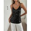 image:imageMakeMeChic Womens Sequin Tank Top Fall Deep V Neck Camisole Sparkly Sleeveless Going Out TopsBlack