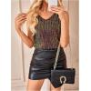 image:imageMakeMeChic Womens Sequin Tank Top Sparkly Sleeveless V Neck Rave Party Tops ClubwearBlack and Gold