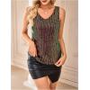 image:imageMakeMeChic Womens Sequin Tank Top Sparkly Sleeveless V Neck Rave Party Tops ClubwearBlack and Gold