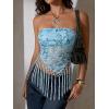 image:imageMakeMeChic Womens Sequin Tube Top Fringe Y2K Tassel Mesh Sheer Rave Sparkly Party TopsBlue