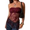 image:imageMakeMeChic Womens Sequin Tube Top Fringe Y2K Tassel Mesh Sheer Rave Sparkly Party TopsRed