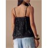 image:imageMakeMeChic Womens Sequin V Neck Cami Top Sparkly Spaghetti Strap Y2k Party TopsBlack
