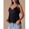 image:imageMakeMeChic Womens Sequin V Neck Cami Top Sparkly Spaghetti Strap Y2k Party TopsBlack