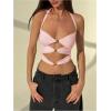 image:imageMakeMeChic Womens Sexy Halter Tops Going Out Cut Out Open Back Y2k Crop TopPink