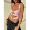 image:imageMakeMeChic Womens Sexy Halter Tops Going Out Cut Out Open Back Y2k Crop TopPink