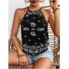 image:imageMakeMeChic Womens Sexy Paisley Print Bandana Halter Top Y2K Boho Backless Boho Going Out Floral Tops Vacation OutfitsBlack and White