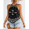 image:imageMakeMeChic Womens Sexy Paisley Print Bandana Halter Top Y2K Boho Backless Boho Going Out Floral Tops Vacation OutfitsBlack and White