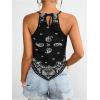image:imageMakeMeChic Womens Sexy Paisley Print Bandana Halter Top Y2K Boho Backless Boho Going Out Floral Tops Vacation OutfitsBlack and White