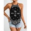 image:imageMakeMeChic Womens Sexy Paisley Print Bandana Halter Top Y2K Boho Backless Boho Going Out Floral Tops Vacation OutfitsBlack and White