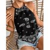 image:imageMakeMeChic Womens Sexy Paisley Print Bandana Halter Top Y2K Boho Backless Boho Going Out Floral Tops Vacation OutfitsBlack and White