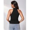 image:imageMakeMeChic Womens Sleeveless Halter Tops Mock Neck Metal Buckle Cheongsam TopsBlack