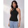 image:imageMakeMeChic Womens Sleeveless Halter Tops Mock Neck Metal Buckle Cheongsam TopsBlack