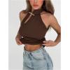 image:imageMakeMeChic Womens Sleeveless Halter Tops Mock Neck Metal Buckle Cheongsam TopsCoffee Brown