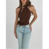 image:imageMakeMeChic Womens Sleeveless Halter Tops Mock Neck Metal Buckle Cheongsam TopsCoffee Brown