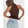 image:imageMakeMeChic Womens Sleeveless Halter Tops Mock Neck Metal Buckle Cheongsam TopsCoffee Brown