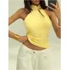image:imageMakeMeChic Womens Sleeveless Halter Tops Mock Neck Metal Buckle Cheongsam TopsYellow