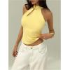 image:imageMakeMeChic Womens Sleeveless Halter Tops Mock Neck Metal Buckle Cheongsam TopsYellow