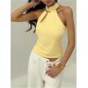 image:imageMakeMeChic Womens Sleeveless Halter Tops Mock Neck Metal Buckle Cheongsam TopsYellow