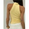image:imageMakeMeChic Womens Sleeveless Halter Tops Mock Neck Metal Buckle Cheongsam TopsYellow