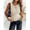 image:imageMakeMeChic Womens Sleeveless Tank Tops Crew Neck Ruffle Smocked Going Out TopsApricot
