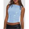 image:imageMakeMeChic Womens Sparkly Sequin Tops Y2k Sleeveless Crop Going Out Rave Tops ClubwearLight Blue