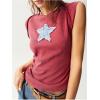 image:imageMakeMeChic Womens Star Print Tank Top Crew Neck Sleeveless Rib Knitted Summer ShirtRedwood
