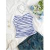 image:imageMakeMeChic Womens Striped Cami Top Ruched Spaghetti Strap V Neck Crop Tank TopBlue and White