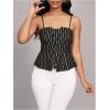 image:imageMakeMeChic Womens Striped Cami Top Spaghetti Strap Ruffle Smocked Work Office TopsBlack