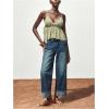 image:imageMakeMeChic Womens Striped Camisole V Neck Tie Side Ruffle Sleeveless Summer Crop TopsGreen