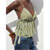 image:imageMakeMeChic Womens Striped Camisole V Neck Tie Side Ruffle Sleeveless Summer Crop TopsGreen