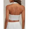 image:imageMakeMeChic Womens Striped Halter Crop Top Wrap Button Down Backless Summer Vest Tank TopsBeige