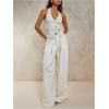 image:imageMakeMeChic Womens Striped Halter Crop Top Wrap Button Down Backless Summer Vest Tank TopsBeige