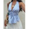 image:imageMakeMeChic Womens Striped Halter Tops Bow Tie Front Backless Ruffle Summer TankBlue and White