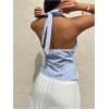 image:imageMakeMeChic Womens Striped Halter Tops Bow Tie Front Backless Ruffle Summer TankBlue and White