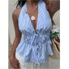image:imageMakeMeChic Womens Striped Halter Tops Bow Tie Front Backless Ruffle Summer TankBlue and White
