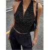 image:imageMakeMeChic Womens Striped Halter Tops Tie Backless Open Back Draped Front Crop Tank TopBlack