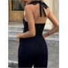 image:imageMakeMeChic Womens Striped Halter Tops Tie Backless Open Back Draped Front Crop Tank TopBlack