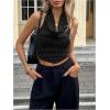 image:imageMakeMeChic Womens Striped Halter Tops Tie Backless Open Back Draped Front Crop Tank TopBlack