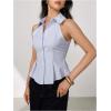 image:imageMakeMeChic Womens Striped Print Blouse Top Ruffle Hem Notched V Neck Causal Sleeveless Button Down ShirtsBlue