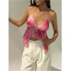 image:imageMakeMeChic Womens Summer Beach Floral Print Halter Top Ruffle Asymmetrical Hem Tie Back Crop TopsPink