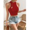 image:imageMakeMeChic Womens Summer Cheongsam Tops Mock Neck Halter Buckle Sleeveless Fitted Tank Crop TopsRed