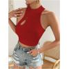 image:imageMakeMeChic Womens Summer Cheongsam Tops Mock Neck Halter Buckle Sleeveless Fitted Tank Crop TopsRed