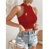image:imageMakeMeChic Womens Summer Cheongsam Tops Mock Neck Halter Buckle Sleeveless Fitted Tank Crop TopsRed