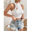 image:imageMakeMeChic Womens Summer Cheongsam Tops Mock Neck Halter Buckle Sleeveless Fitted Tank Crop TopsWhite