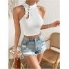 image:imageMakeMeChic Womens Summer Cheongsam Tops Mock Neck Halter Buckle Sleeveless Fitted Tank Crop TopsWhite