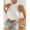 image:imageMakeMeChic Womens Summer Cheongsam Tops Mock Neck Halter Buckle Sleeveless Fitted Tank Crop TopsWhite