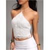 image:imageMakeMeChic Womens Summer Floral Tops Halter Crop Tops Tie Open Back Lace Up Sleeveless TankWhite